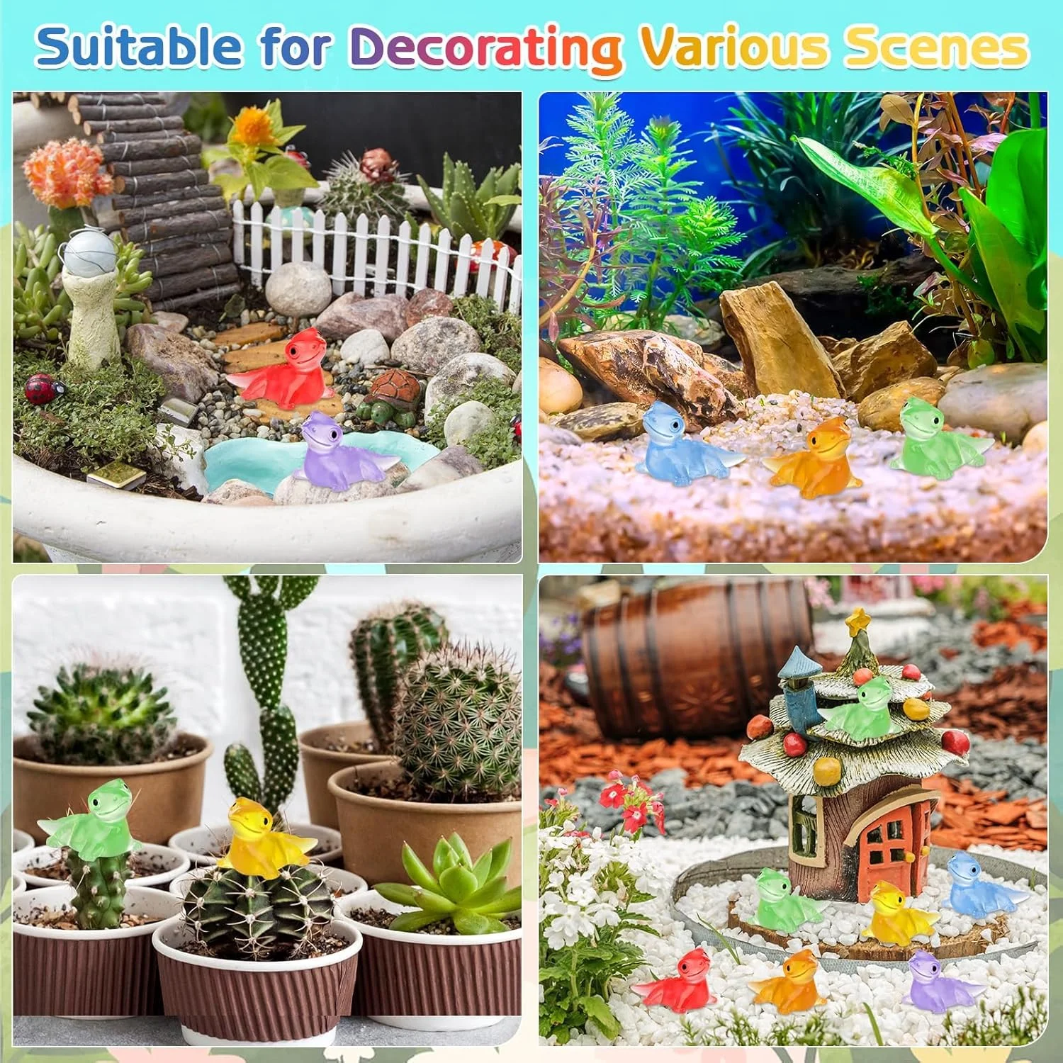 ۹۶ عدد مینی مارمولک شب‌تاب، مینی مارمولک رزینی، حیوانات کوچک رزینی شب‌تاب، مینی حیوانات مارمولک، مینی فیگور مارمولک، مینی فیگورها برای تزئین باغ، خانه عروسکی، منظره، گلدان و دکور مهمانی