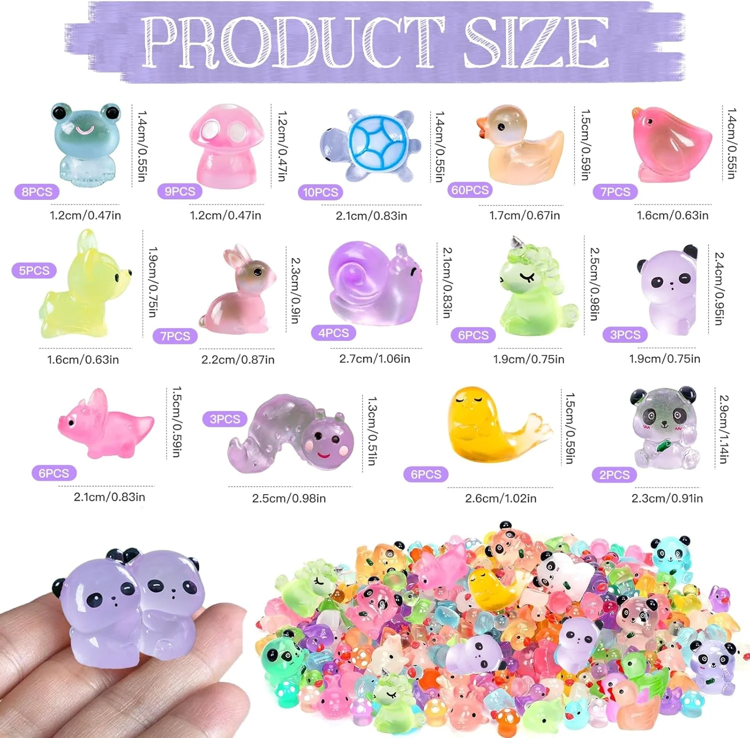 136 عدد مینیاتوری حیوانات رزینی درخشان، حیوانات رزینی کوچک و بامزه، اردک های کوچک پلاستیکی عمده، درخشان در تاریکی برای باغ پریان، خانه عروسکی، تزئینات گیاهی