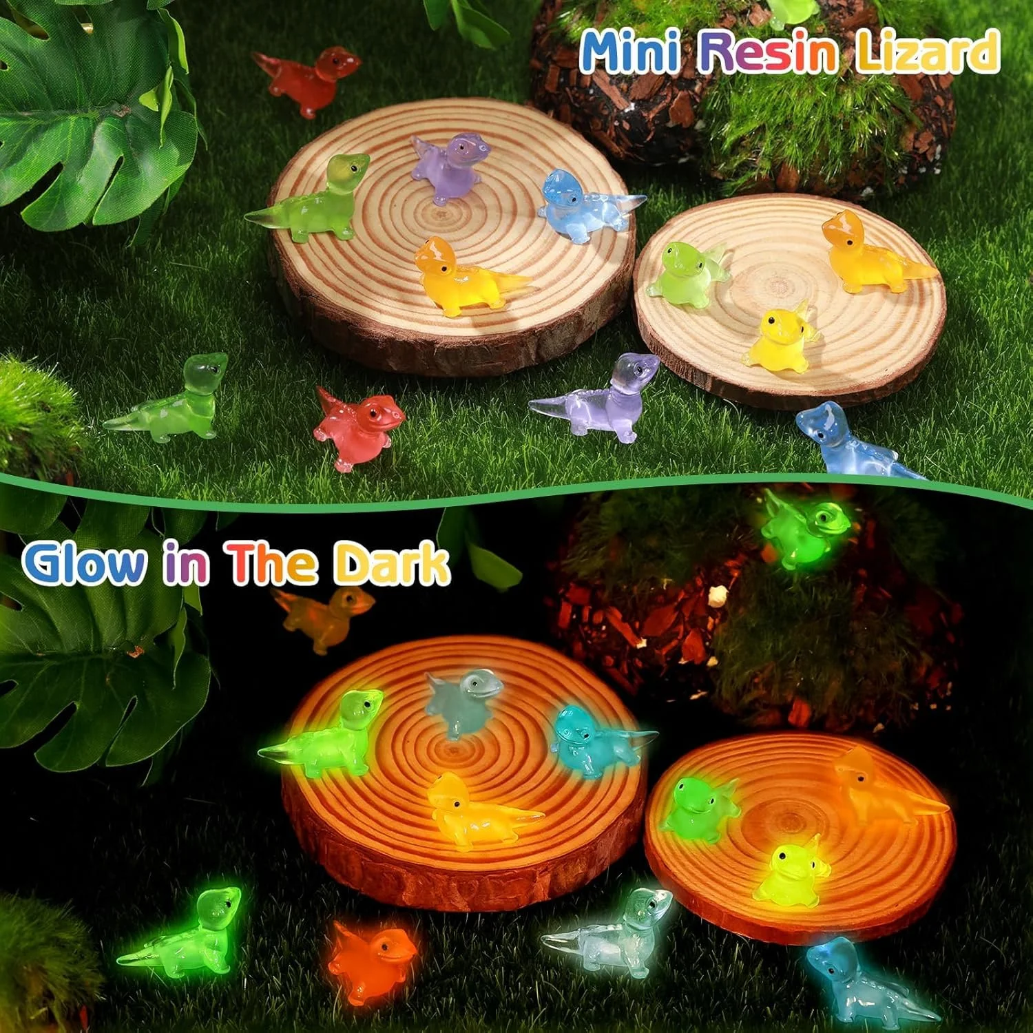 ۹۶ عدد مینی مارمولک شب‌تاب، مینی مارمولک رزینی، حیوانات کوچک رزینی شب‌تاب، مینی حیوانات مارمولک، مینی فیگور مارمولک، مینی فیگورها برای تزئین باغ، خانه عروسکی، منظره، گلدان و دکور مهمانی