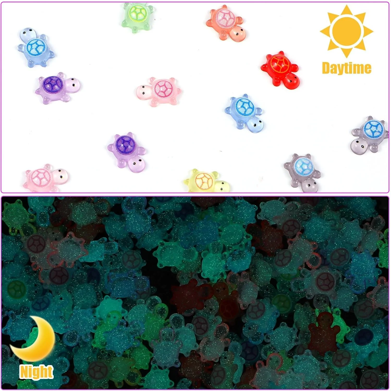 200 عدد مینیاتوری رزینی لاک پشت دریایی شب تاب، تزئینات لاک پشتی کوچک برای باغ پریان، خانه عروسکی، صنایع دستی DIY، منظره میکرو خزه، مجموعه عمده مجسمه های حیوانات کوچک