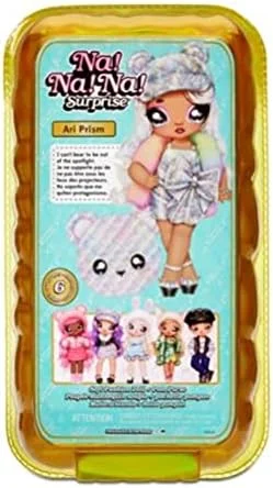 عروسک نانانا سورپرایز آری پریزم سری گلم 2 در 1 با کیف فلزی، عروسک نرم 7.5 اینچی با قابلیت حرکت، آویز کلیپسی، فشن حیوانی، بسته بندی جعبه پنجره ای، هدیه کلکسیونی برای دختران 5 سال به بالا