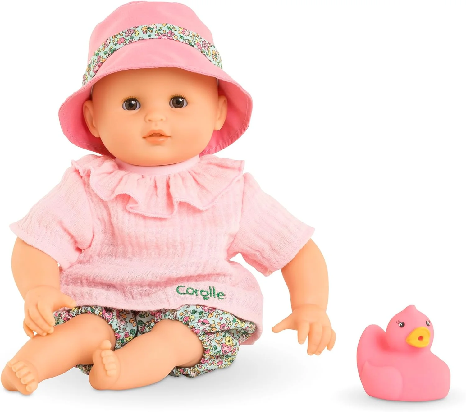 عروسک حمام کودک کورالی مون پرمیر پوپون، عروسک حمام بدن نرم با حیوان حمام، چشمان خوابیده، لباس های قابل تعویض، رایحه وانیل، 30 سانتی متر، از 18 ماهگی