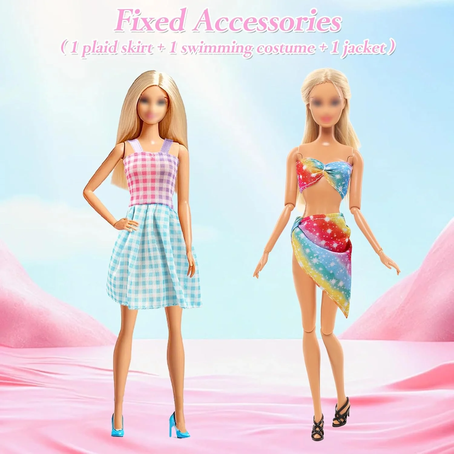 مجموعه ۳۲ تکه لباس شنا، ۵ مایو بیکینی، ۱ دامن و ژاکت رنگارنگ، حلقه شنا، صندلی ساحلی، ابزار نجات، ۲ حیوان مینیاتوری مجموعه ۳۲ تکه لباس شنا، ۵ مایو بیکینی، ۱ دامن و ژاکت رنگارنگ، حلقه شنا، صندلی ساحلی، ابزار نجات، ۲ حیوان مینیاتوری