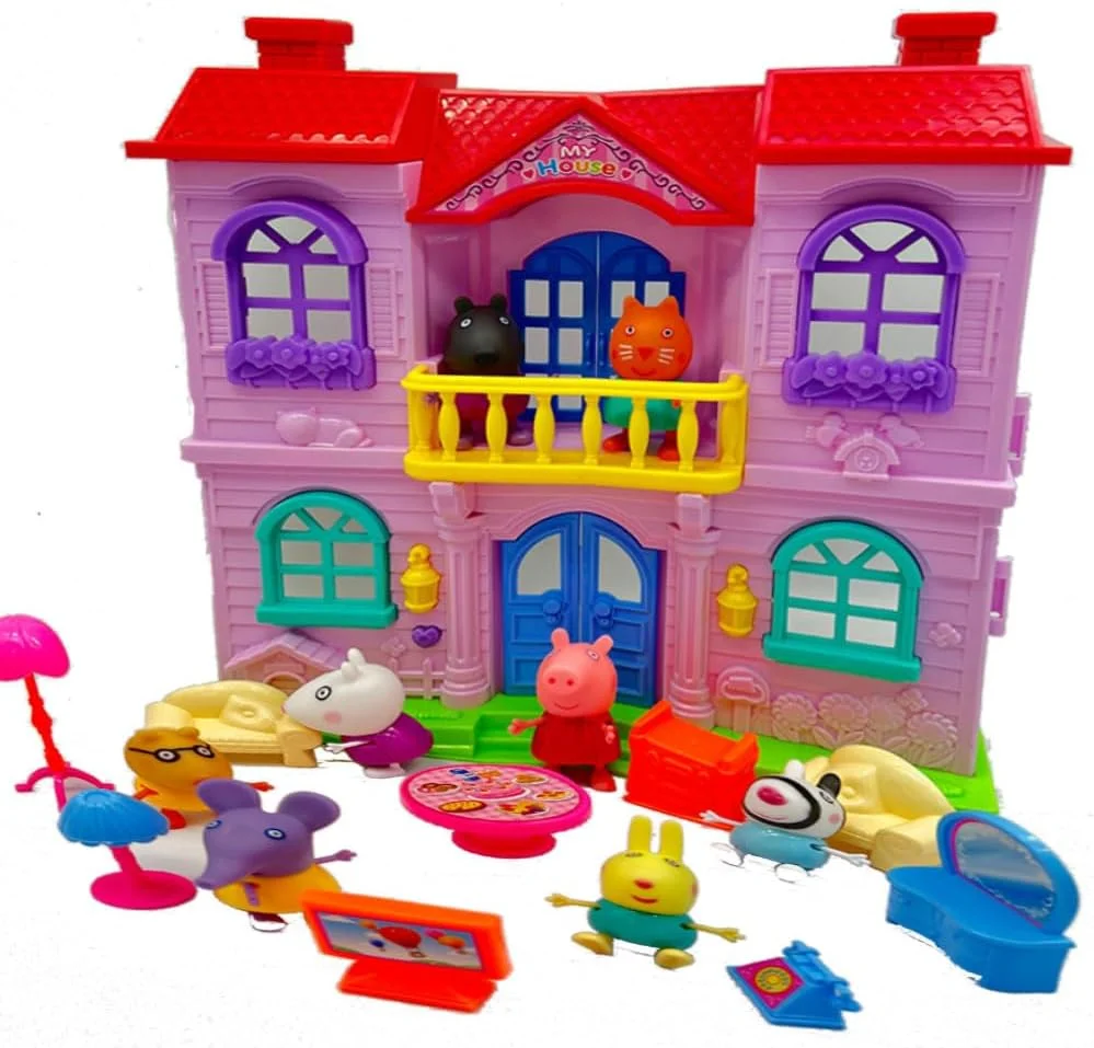 مجموعه ویلایی خانواده خوک TOY GARDEN، خانه عروسکی مینیاتوری DIY برای دختران 3 تا 10 سال، خانه حیوانات نوپا با مبلمان، کیت بازی آموزشی، هدیه برای کودکان
