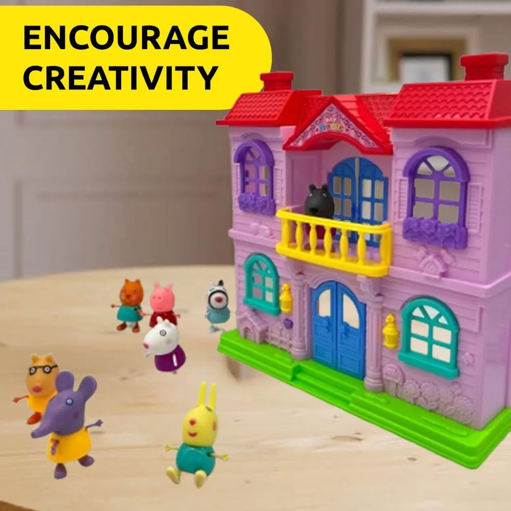 مجموعه ویلایی خانواده خوک TOY GARDEN، خانه عروسکی مینیاتوری DIY برای دختران 3 تا 10 سال، خانه حیوانات نوپا با مبلمان، کیت بازی آموزشی، هدیه برای کودکان