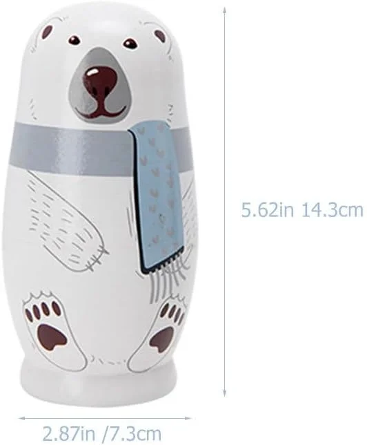 ست عروسک های تودرتوی خرس سفید روسی - 5 لایه عروسک های ماتروشکا حیوانی، عروسک های چوبی نقاشی شده با دست برای دکوراسیون، 14.30X7.30 سانتی متر