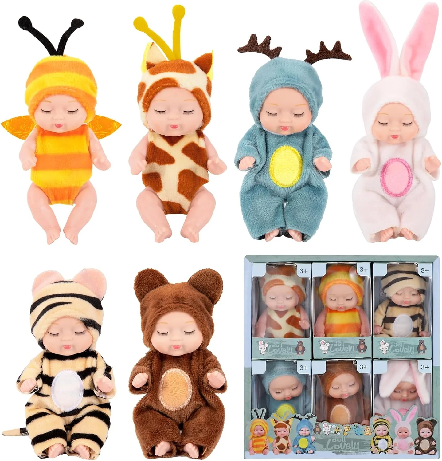 مجموعه 6 عددی مینی عروسک نوزاد با لباس، عروسک های کوچک خوابیده برای کودکان نوپا و دختران بالای 3 سال