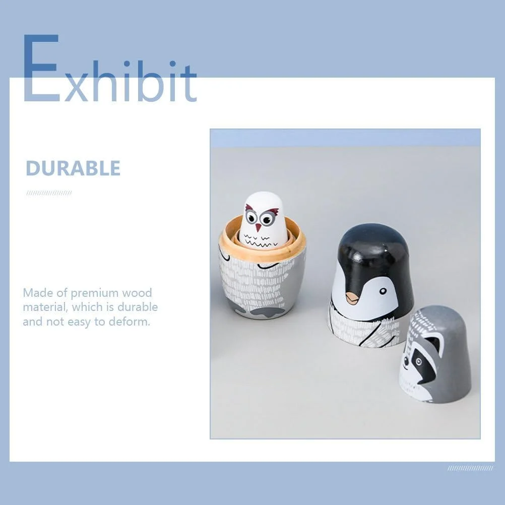 ست عروسک های تودرتوی خرس سفید روسی - 5 لایه عروسک های ماتروشکا حیوانی، عروسک های چوبی نقاشی شده با دست برای دکوراسیون، 14.30X7.30 سانتی متر