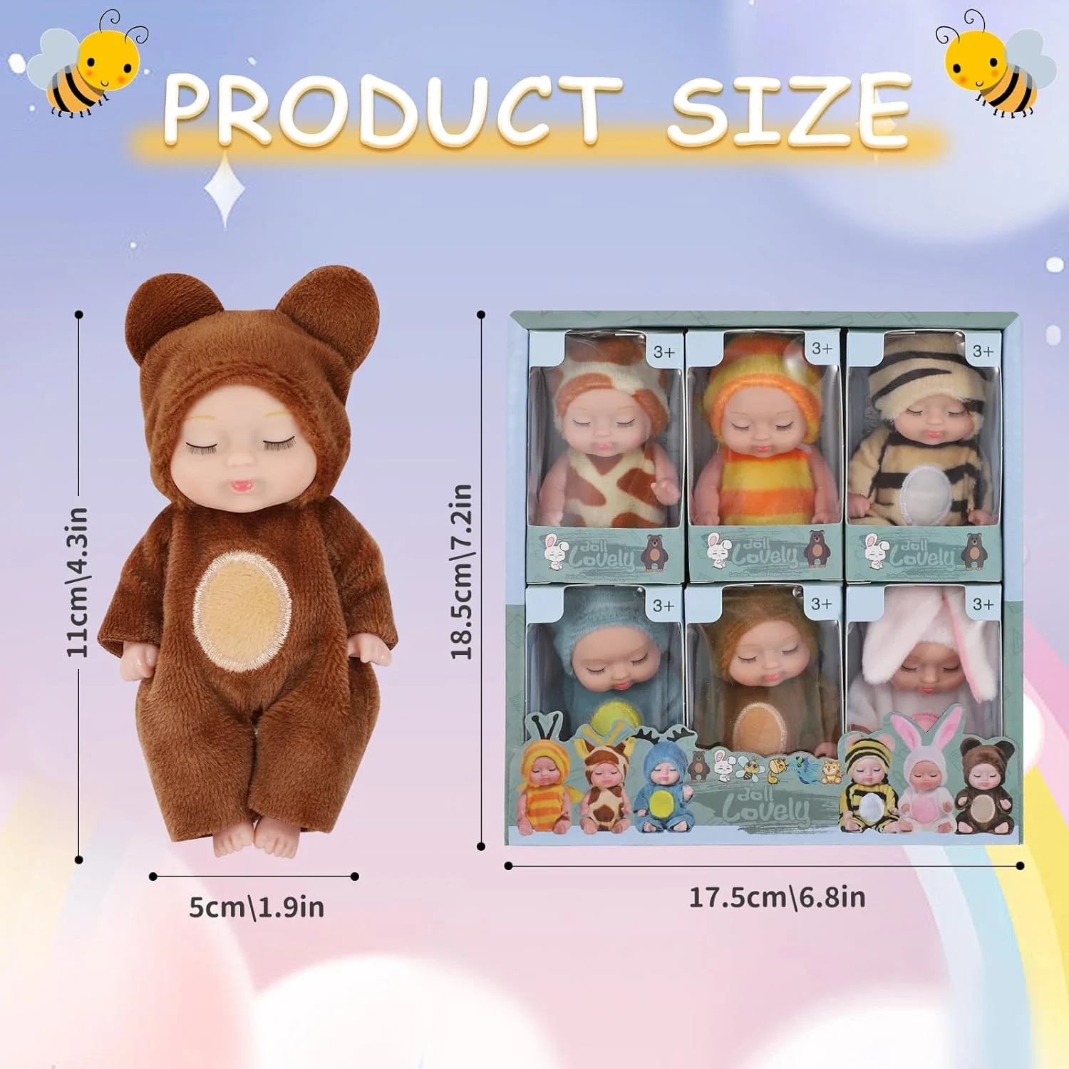 مجموعه 6 عددی مینی عروسک نوزاد با لباس، عروسک های کوچک خوابیده برای کودکان نوپا و دختران بالای 3 سال