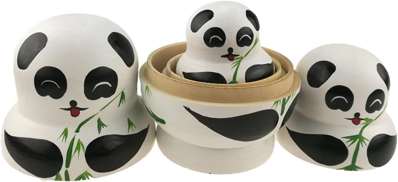 THE WHITE SHOP ست 10 عددی عروسک های تودرتوی روسی پاندا زرد چوبی دست ساز، عروسک های ماتروشکا حیوانی زیبا و دوست داشتنی، دکور خانه، اسباب بازی های آموزشی برای بزرگسالان