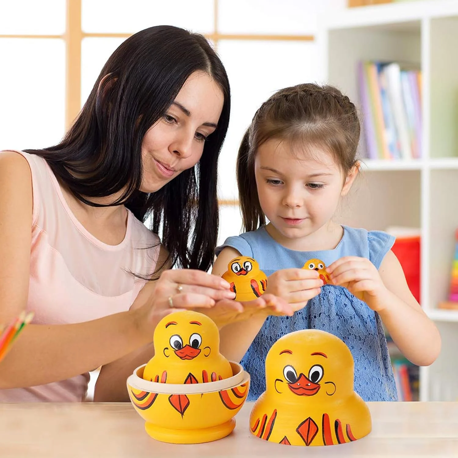 فروشگاه وایت، ست 10 عددی عروسک های تودرتوی روسی طرح اردک زرد چوبی دست ساز، عروسک های ماتروشکا حیوانات دوست داشتنی و زیبا، دکوراسیون منزل، اسباب بازی های آموزشی برای بزرگسالان