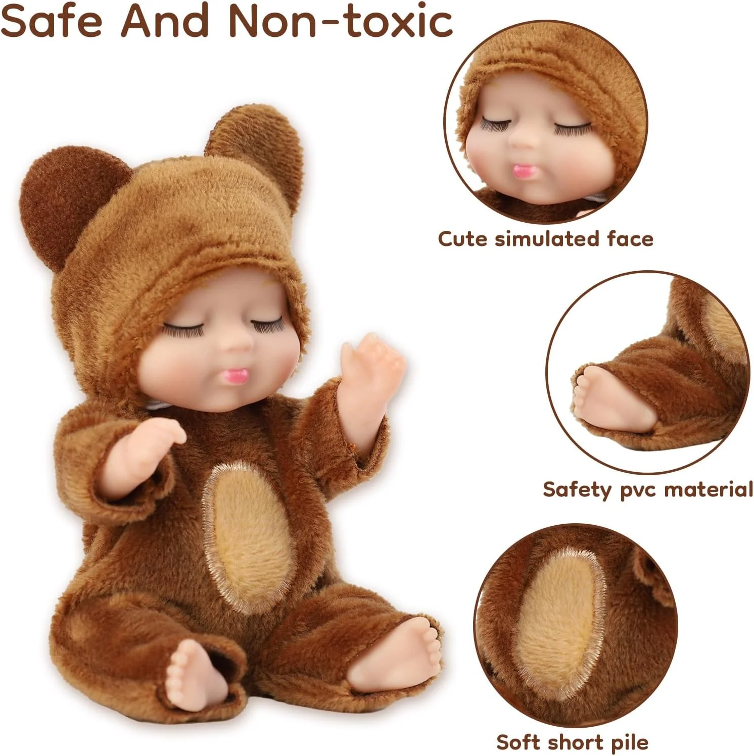 ست 6 عددی عروسک های مینی نوزاد 4 اینچی، عروسک های نوزاد دوباره متولد شده واقعی، عروسک کوچک ناز با لباس حیوانات، مناسب برای هدیه نوزادان برای پسران و دختران بالای 3 سال، هدیه تولد
