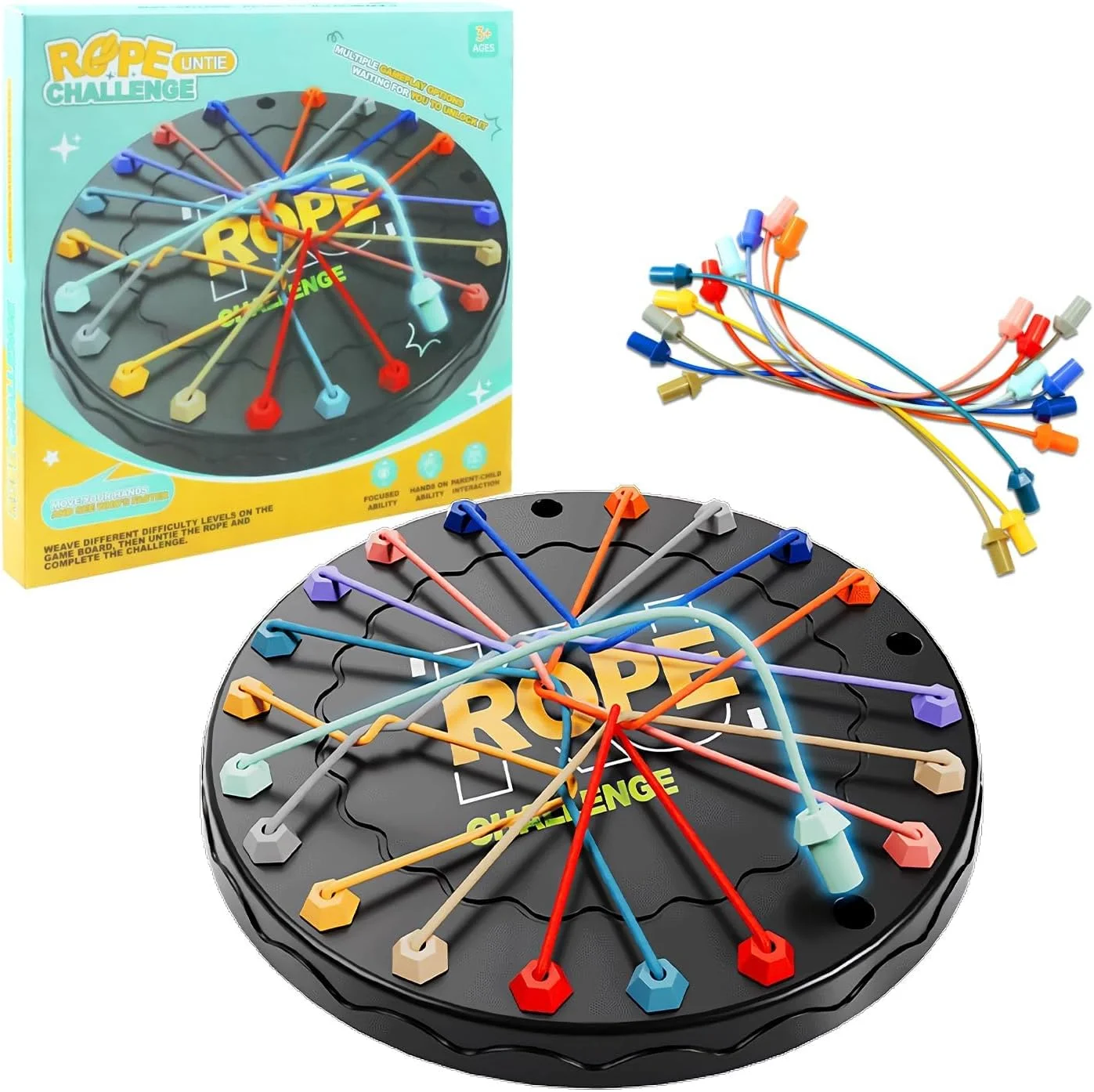 بازی فکری گره‌های هوشمند برای کودکان، بازی پازل طنابی برای سرگرمی خانوادگی، بازی حل مسئله برای کودکان 3 تا 8 ساله، فعالیت سرگرم‌کننده خانوادگی، سرگرمی بدون صفحه نمایش