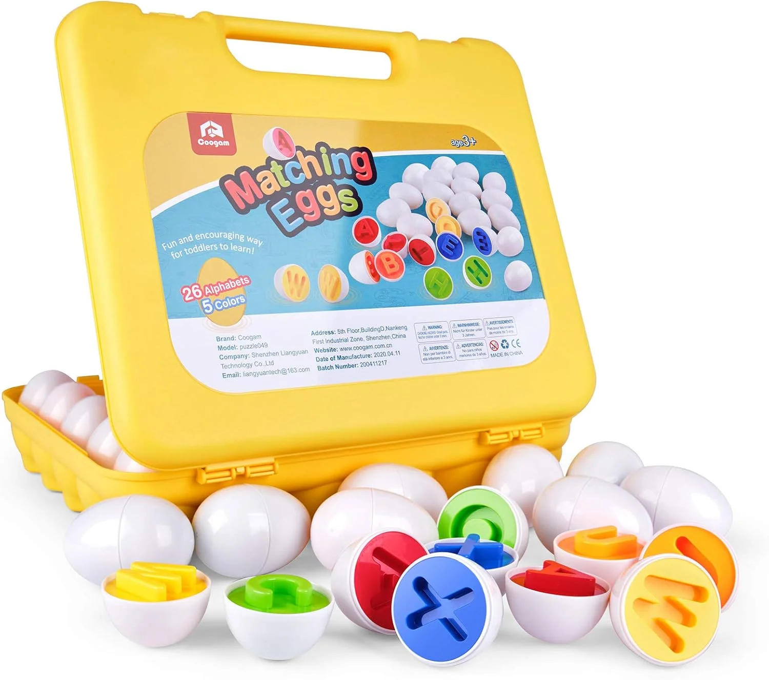 تخم مرغ های تطبیق حروف کوگام 26 عددی ABC، پازل مرتب سازی تشخیص رنگ الفبا، بازی بینگو مسافرتی عید پاک، آموزش حروف بزرگ، مهارت های حرکتی ظریف، هدیه مونته سوری برای کودکان یک ساله