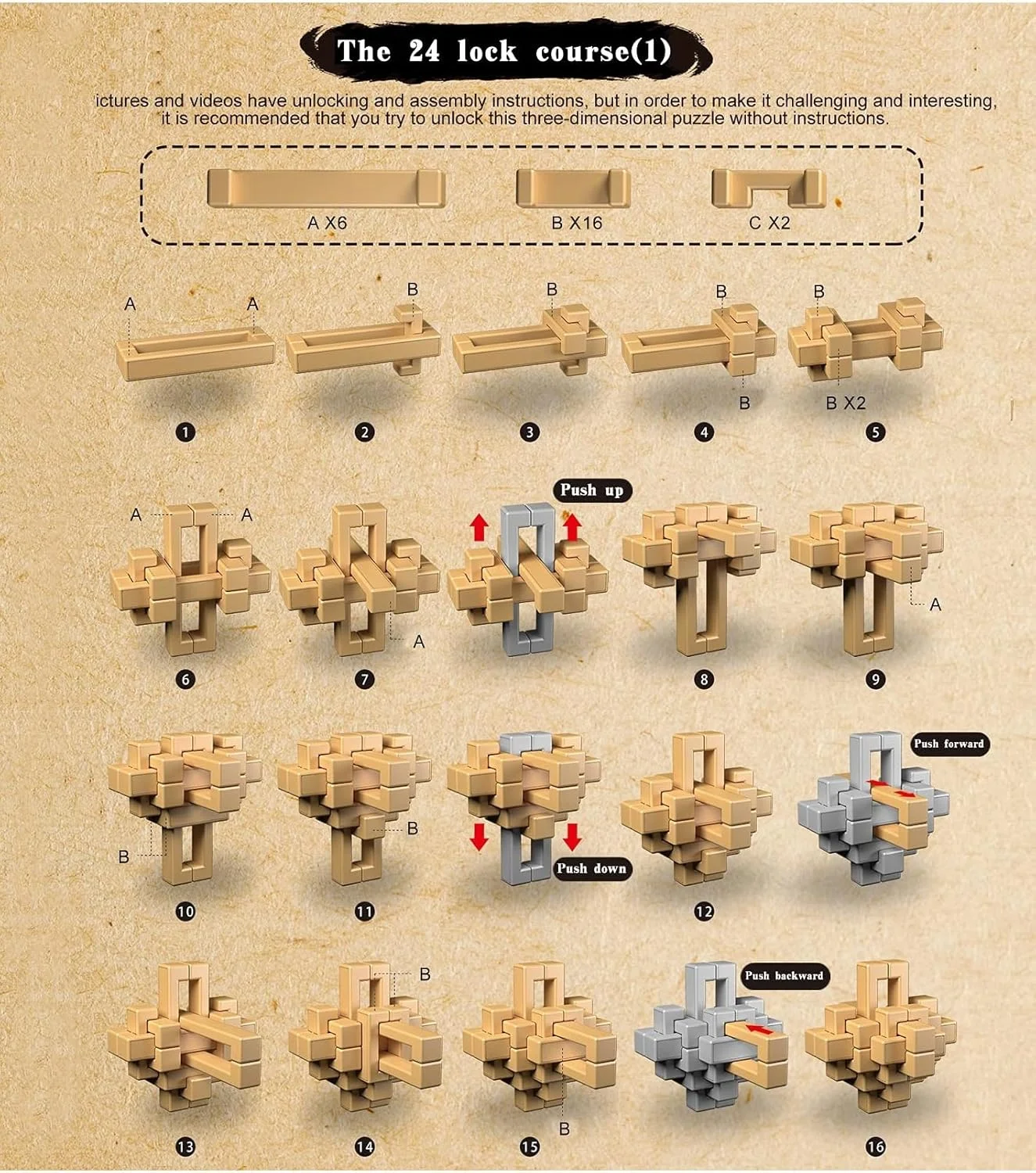 پازل فکری سه بعدی Kongming KASTWAVE - بازی باز کردن 24 قفل، اسباب بازی آموزشی بادوام و سازگار با محیط زیست برای کودکان و بزرگسالان، چالش منطقی عالی