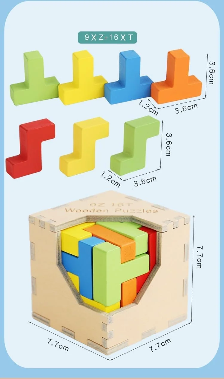 پازل سه بعدی چوبی فکری، تقویت کننده مهارت های منطقی آموزشی با بلوک های در هم قفل شونده منحصر به فرد - بازی ساختنی چالش برانگیز ذهنی، هدیه ای تفکر برانگیز و سرگرم کننده