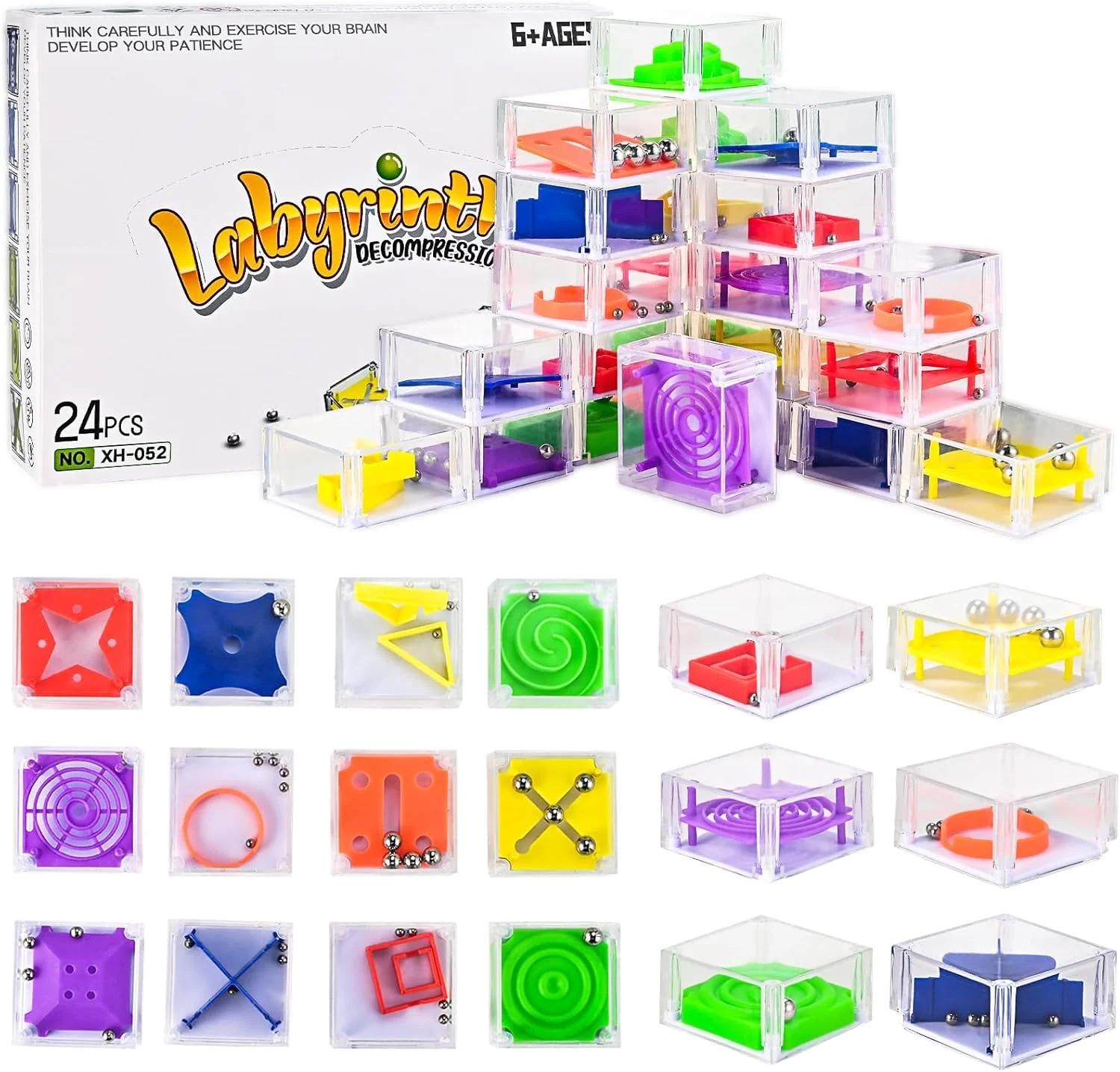 مجموعه 24 عددی پازل فکری هزارتوی تعادلی KASTWAVE، مکعب های پازل مینی سه بعدی برای چالش، کاهش استرس و بازی های هدیه مهمانی، برای کودکان و بزرگسالان