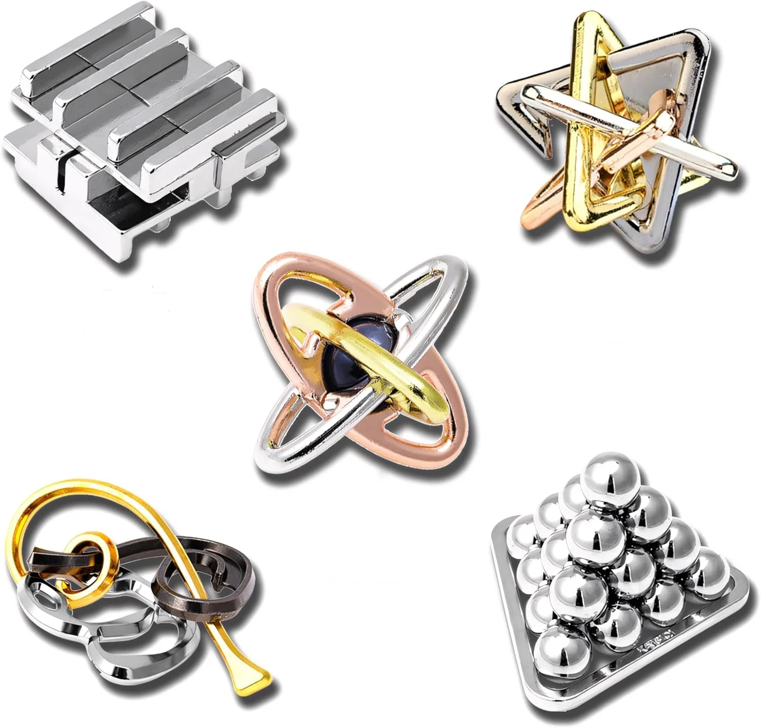 مجموعه پازل های فکری فلزی سه بعدی - پازل های درهم تنیده چالش برانگیز برای بزرگسالان، بازی های فکری هوش و منطق، اسباب بازی های آموزشی تمرین مغز، بسته هدیه کاهش استرس (5 قطعه)