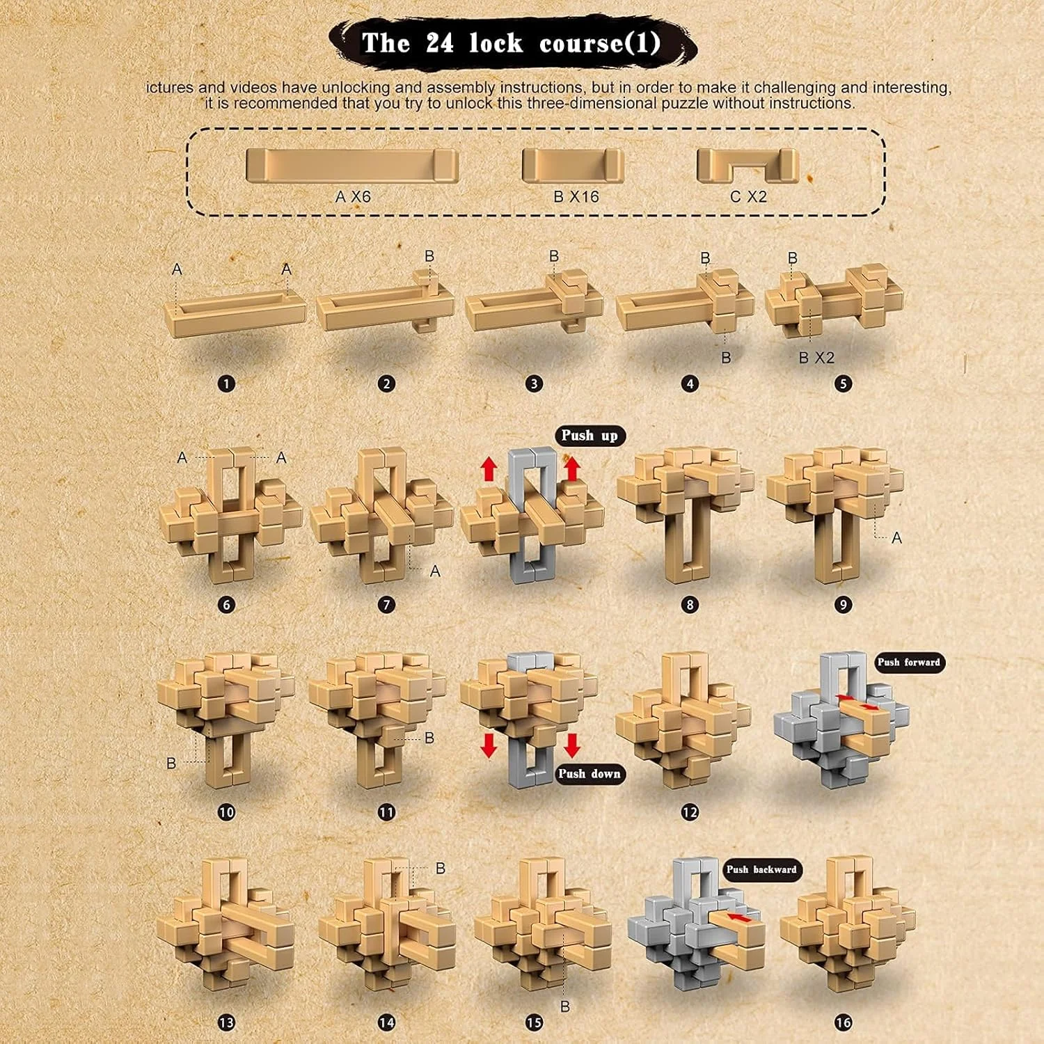 پازل فکری سه بعدی Kongming KASTWAVE - بازی باز کردن 24 قفل، اسباب بازی آموزشی سازگار با محیط زیست برای مهارت های منطقی، سرگرمی دستی بادوام