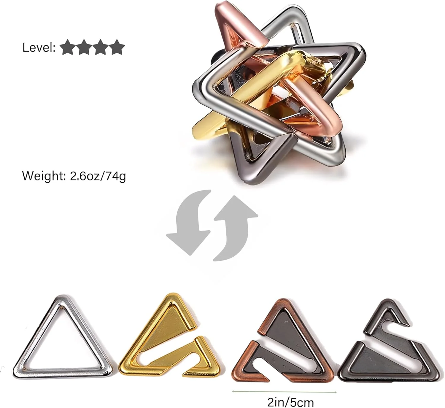 مجموعه پازل های فکری فلزی سه بعدی - پازل های درهم تنیده چالش برانگیز برای بزرگسالان، بازی های فکری هوش و منطق، اسباب بازی های آموزشی تمرین مغز، بسته هدیه کاهش استرس (5 قطعه)