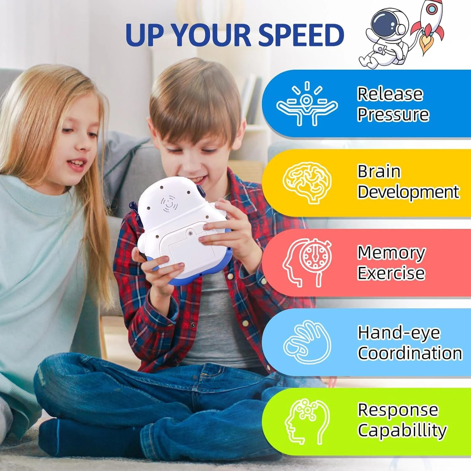 بازی فکری فشاری سریع KASTWAVE، دستگاه بازی پازلی دستی، اسباب بازی حسی فشاری حبابی، اسباب بازی چراغ دار، برای دختران و پسران 3 تا 12 ساله