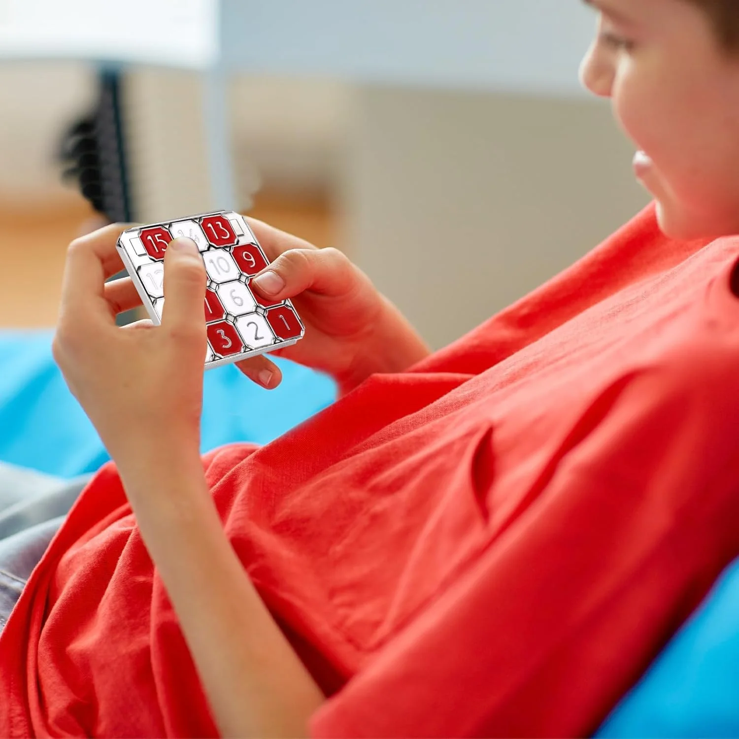 پازل کشویی فلزی آلیاژ روی با 15 عدد، به همراه کیف نگهداری، اسباب بازی فکری قابل حمل برای کودکان و بزرگسالان، بازی آموزشی مسافرتی، هدیه برای تولد، مهمانی، کریسمس (قرمز/سفید)