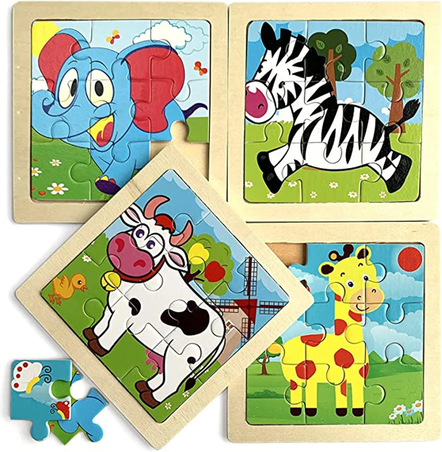 پازل چوبی حیوانات KASTWAVE، اسباب بازی و هدیه برای کودکان نوپا، پازل های چوبی برای کودکان 1 تا 5 سال، مجموعه 4 عددی پازل اره منبت کاری حیوانات، اسباب بازی های آموزشی پیش دبستانی، هدیه برای پسران و دختران