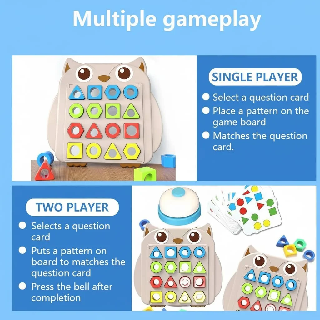 بازی تطبیق اشکال، آموزش حسی رنگ، تخته پازل اشکال هندسی با زنگوله، تخته تطبیق سریع رنگ، بازی های تطبیق یادگیری مونته سوری برای پسران و دختران، 2 بازیکن