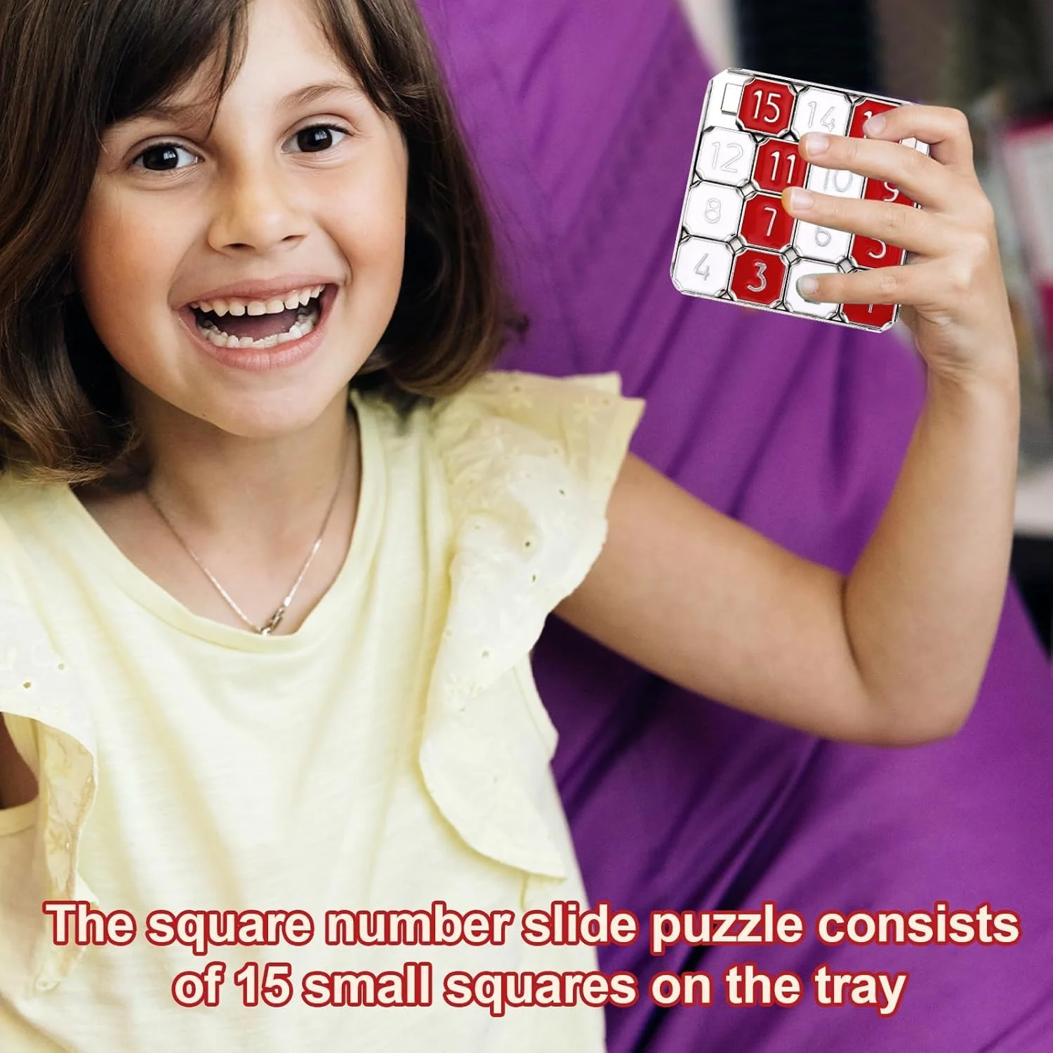 پازل کشویی فلزی آلیاژ روی با 15 عدد، به همراه کیف نگهداری، اسباب بازی فکری قابل حمل برای کودکان و بزرگسالان، بازی آموزشی مسافرتی، هدیه برای تولد، مهمانی، کریسمس (قرمز/سفید)