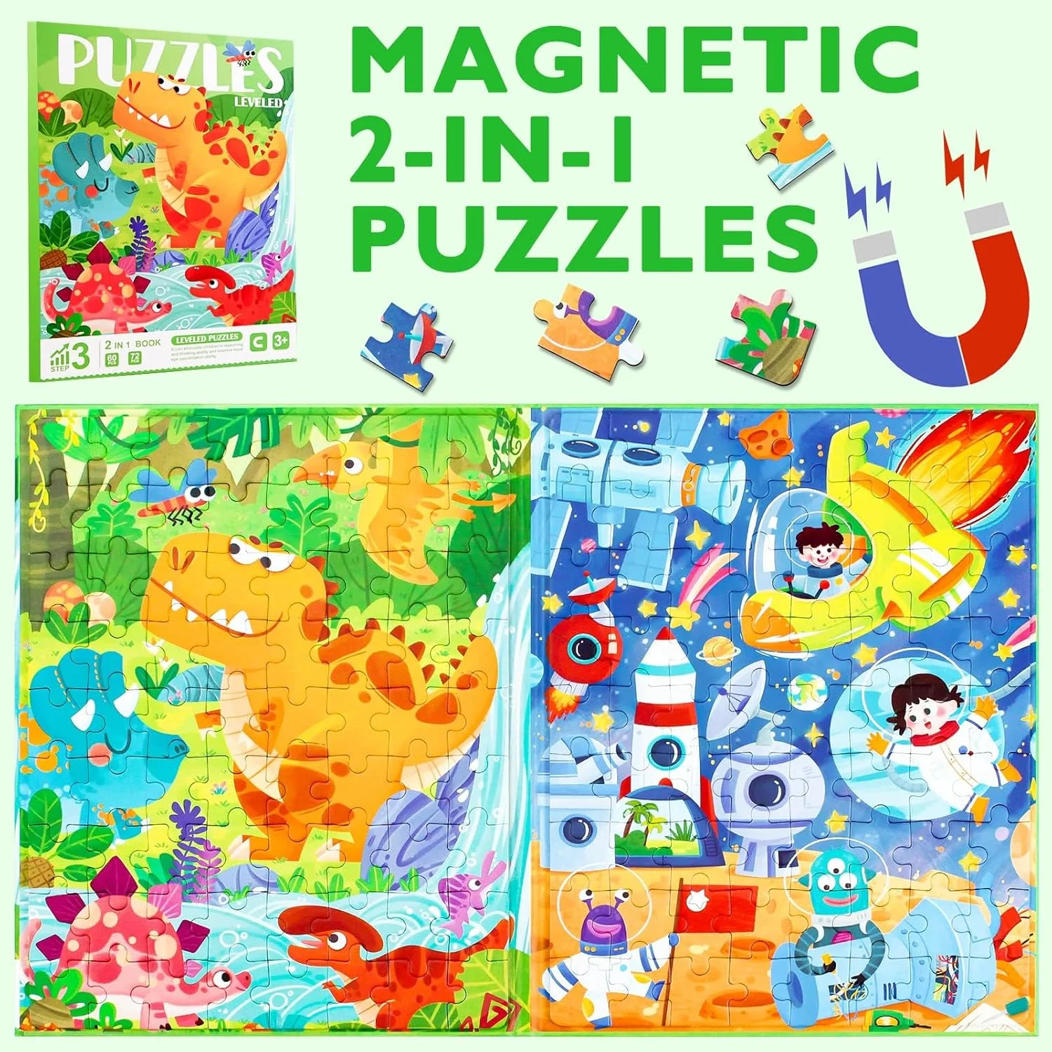 پازل های مغناطیسی برای کودکان، 132 قطعه پازل رنگارنگ، اسباب بازی های مسافرتی و بازی های مسافرتی برای کودکان 3-8 ساله، اسباب بازی های پازل آموزشی برای یادگیری کودکان نوپا برای پسران و دختران