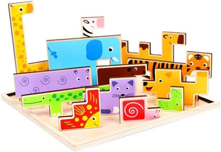 پازل های چوبی کودکانه | پازل اره منبت کاری چوبی برای کودکان نوپا | 19 قطعه پازل چوبی برای کودکان نوپا 1-3 ساله با بلوک های اره منبت کاری متنوع | پازل های آموزشی برای کودکان نوپا 1-3 ساله
