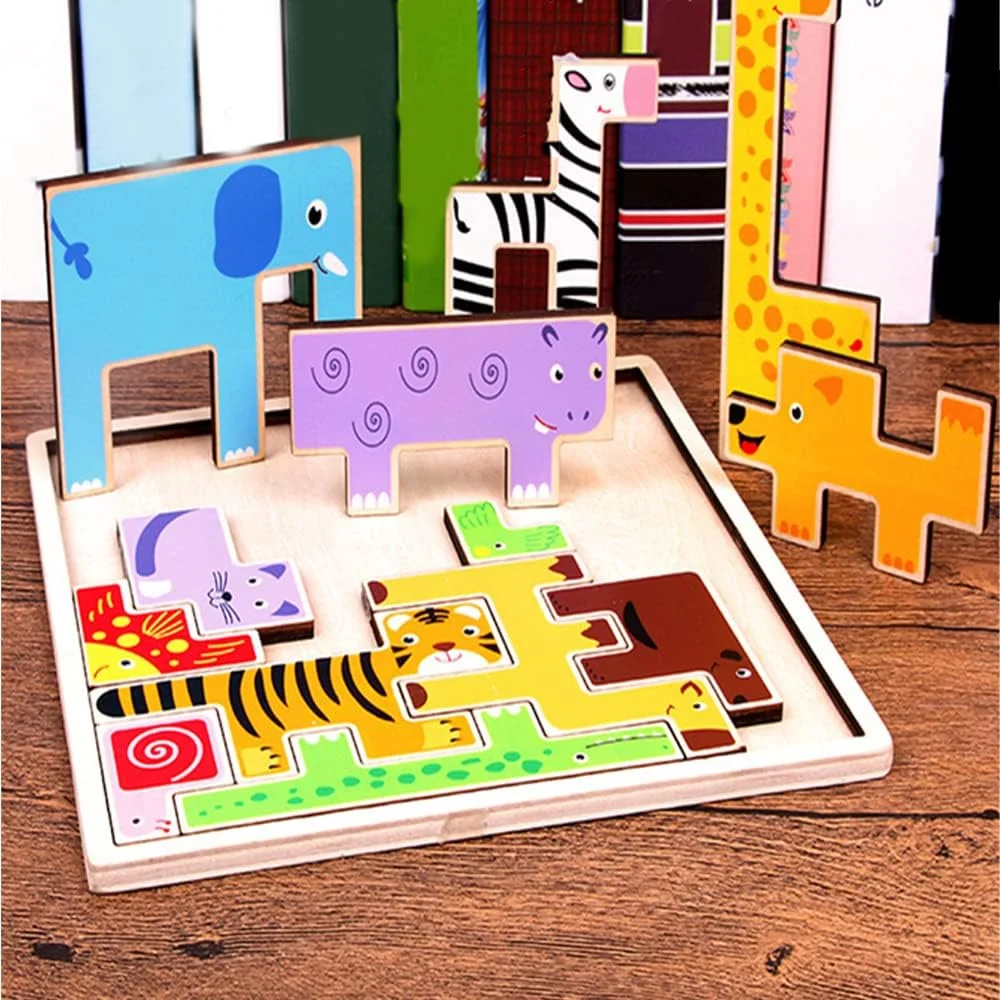 پازل های چوبی کودکانه | پازل اره منبت کاری چوبی برای کودکان نوپا | 19 قطعه پازل چوبی برای کودکان نوپا 1-3 ساله با بلوک های اره منبت کاری متنوع | پازل های آموزشی برای کودکان نوپا 1-3 ساله