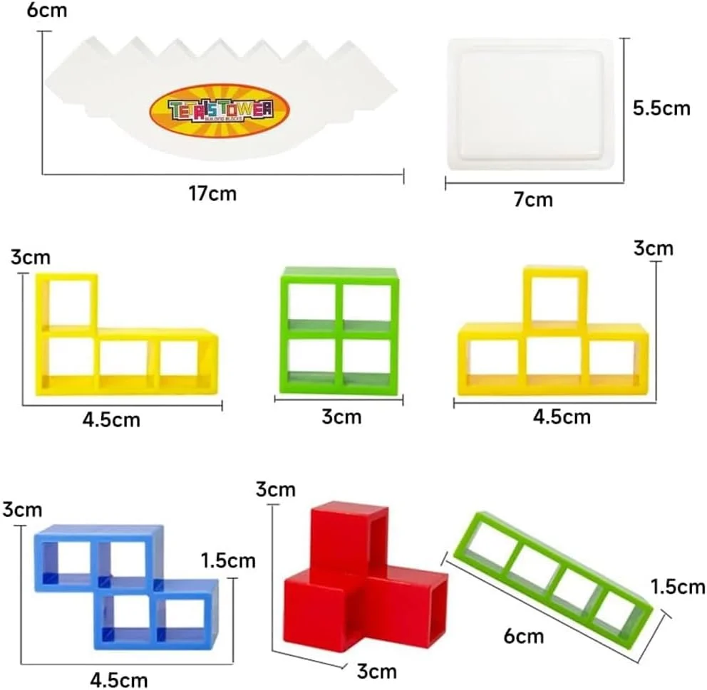 بازی برج تترا Amerteer، 48 قطعه بلوک ساختنی، بازی سرگرم کننده و آموزشی تعادلی برای کودکان و بزرگسالان - ایده آل برای بازی های خانوادگی، مهمانی ها و مسافرت، بازی های تخته ای برای 2 بازیکن + بازی های خانوادگی