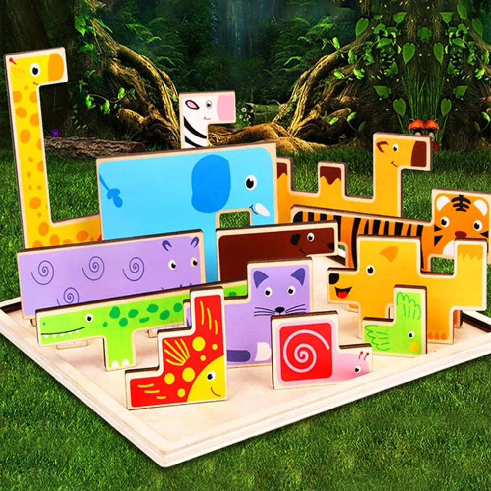 پازل های چوبی کودکانه | پازل اره منبت کاری چوبی برای کودکان نوپا | 19 قطعه پازل چوبی برای کودکان نوپا 1-3 ساله با بلوک های اره منبت کاری متنوع | پازل های آموزشی برای کودکان نوپا 1-3 ساله