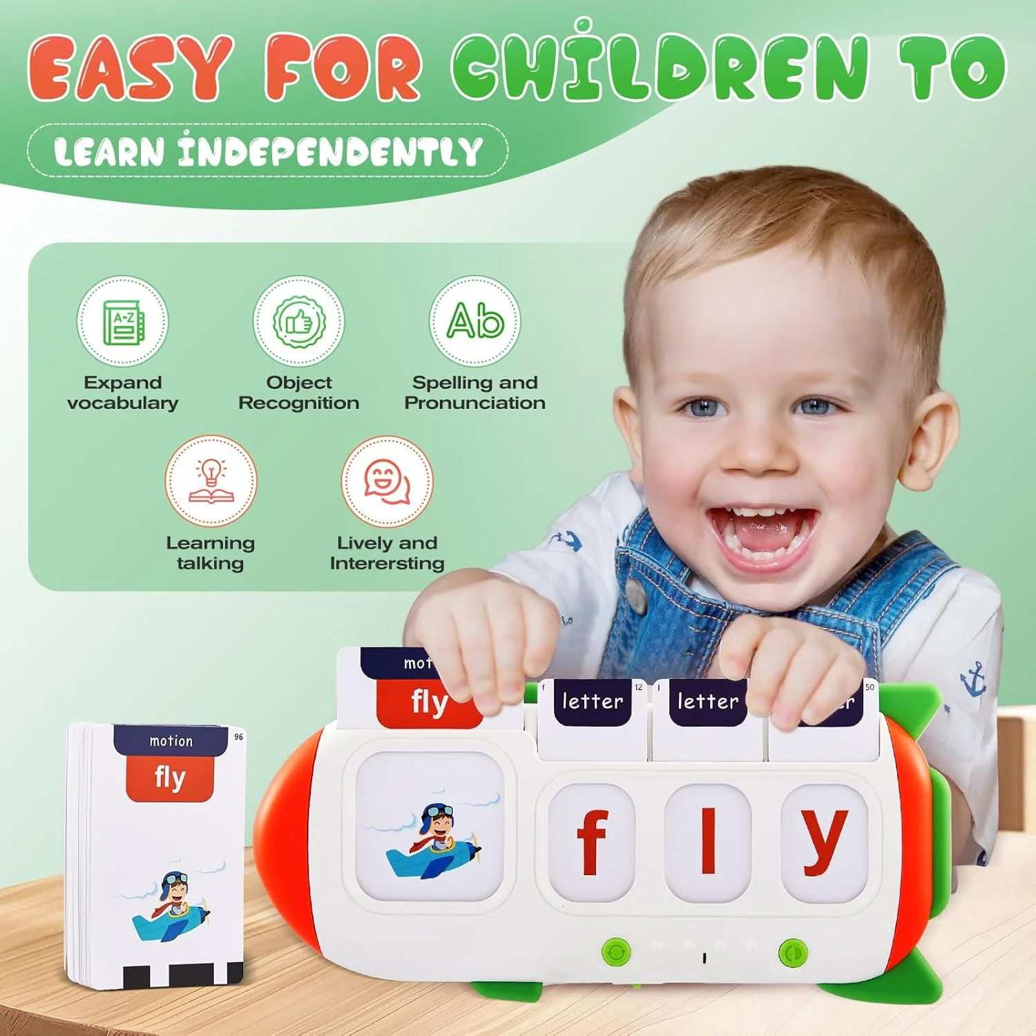 فلش کارت های سخنگوی تعاملی برای کودکان - 220 کلمه پرکاربرد، بازی های تطبیق و هجی، اسباب بازی آموزشی مونته سوری برای سنین 3-6 سال، ایده آل برای یادگیری در مهد کودک