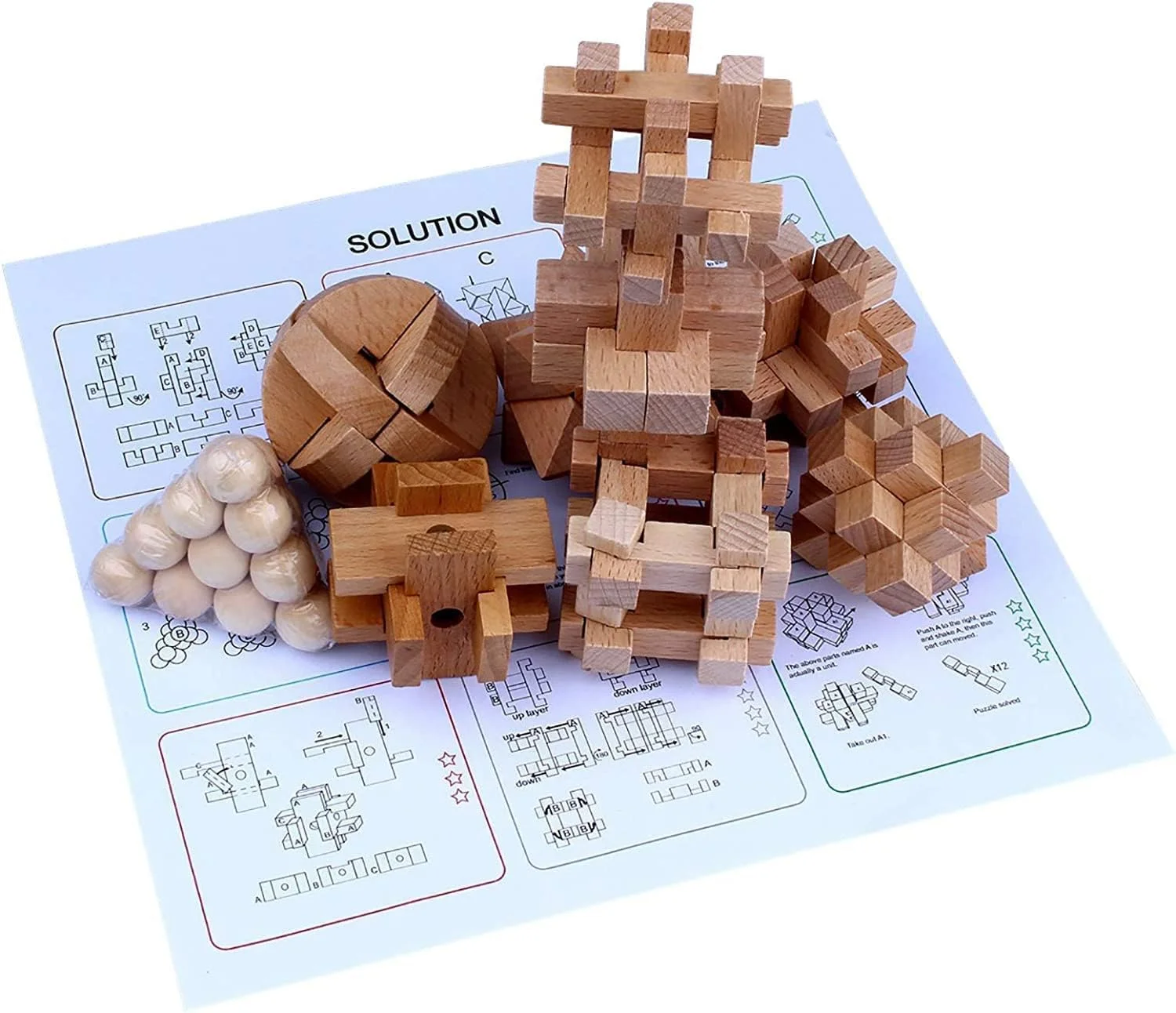 پازل فکری سیوسی برای بزرگسالان و کودکان، بازی های فکری چوبی سه بعدی، پازل منطقی درهم قفل شونده، اسباب بازی تست هوش برای مهمانی و دفتر کار، اسباب بازی های رومیزی آموزشی منطقی (9 تکه)