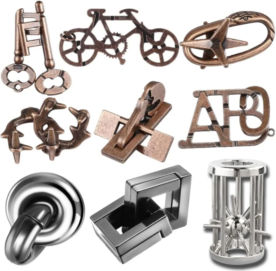 NALACAL مجموعه 9 عددی پازل فلزی، پازل فکری فولادی، پازل سه بعدی فلزی برای بزرگسالان، پازل درهم تنیده، بازی پازل فکری بزرگسالان، اسباب بازی های پازل آموزشی IQ، اسباب بازی هوشمند (سبک نفیس)