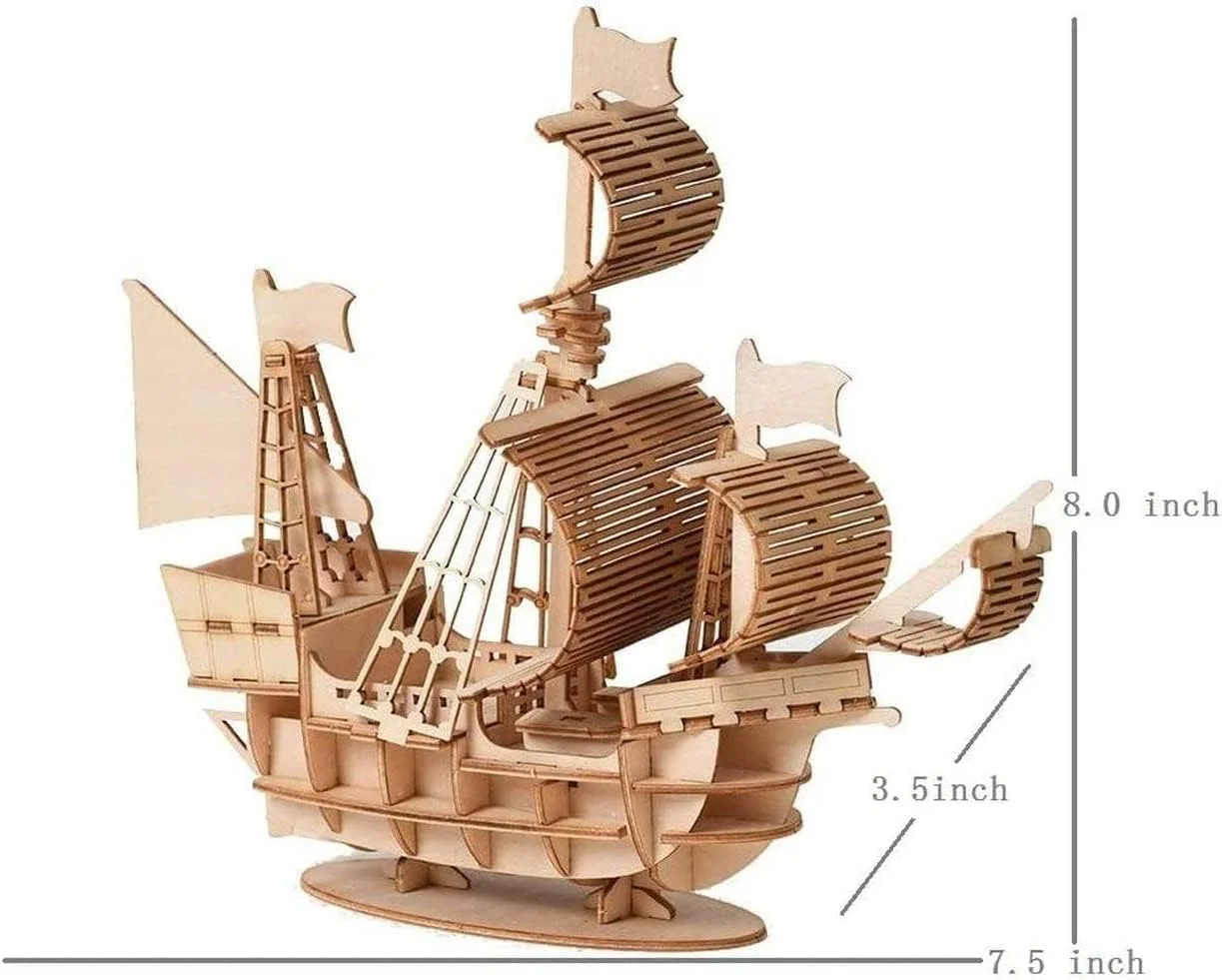 پازل چوبی سه بعدی SYOSI، مدل کشتی دزدان دریایی، دکوراسیون اتاق، اسباب بازی رومیزی DIY