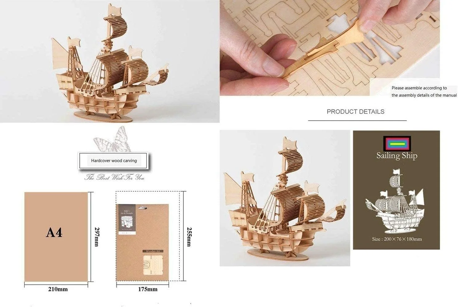 پازل چوبی سه بعدی SYOSI، مدل کشتی دزدان دریایی، دکوراسیون اتاق، اسباب بازی رومیزی DIY