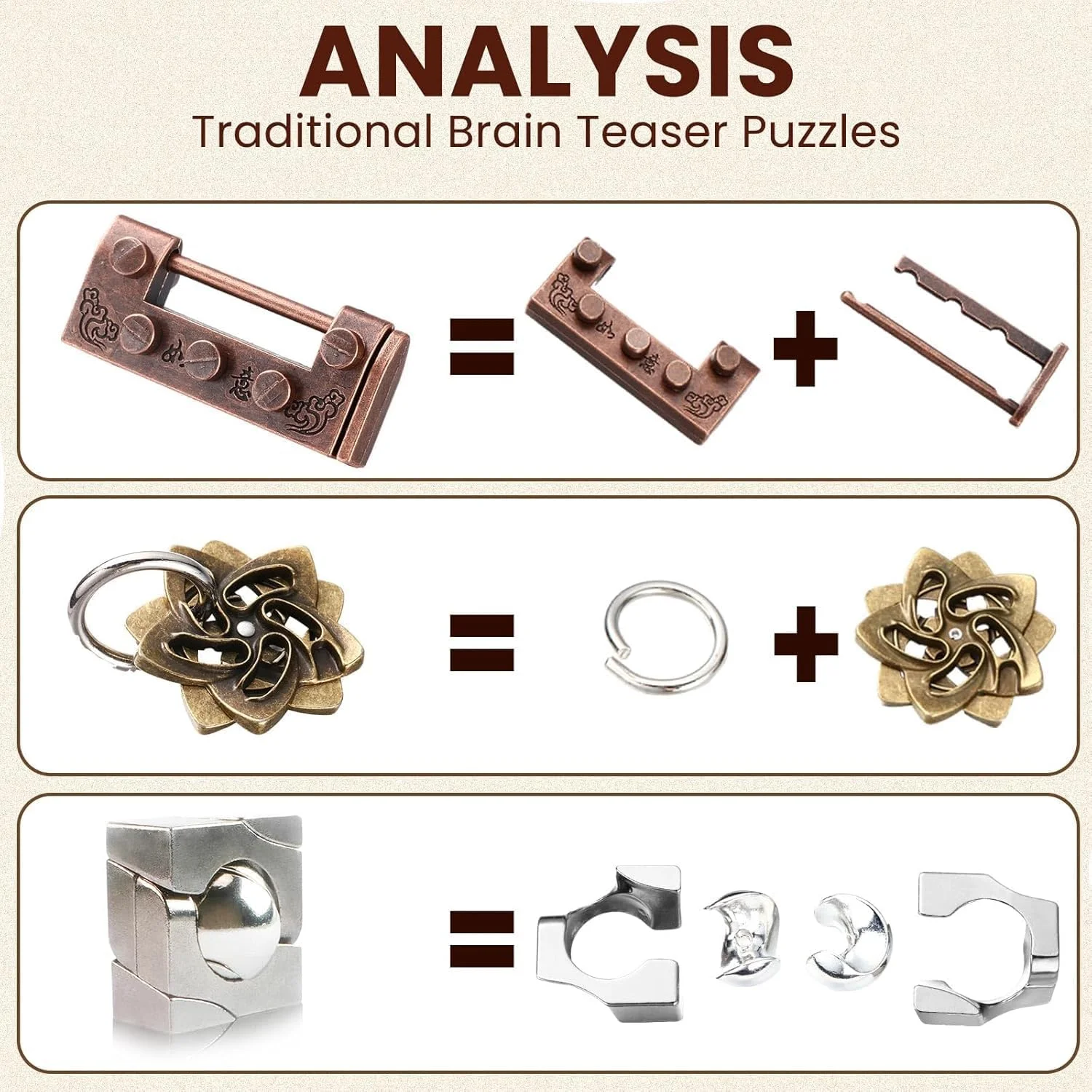 پازل های فکری NALACAL، پازل فلزی سه بعدی فولادی برای بزرگسالان، پازل درهم تنیده، اسباب بازی های پازل هوشمند آموزشی IQ بزرگسالان 9 عددی