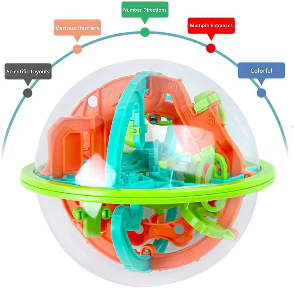توپ هزارتو سه بعدی، بازی فکری با 100 مانع چالش برانگیز، اسباب بازی آموزشی سه بعدی برای تقویت مغز کودکان، بازی های فکری توپ هزارتو جادویی (12 سانتی متر)