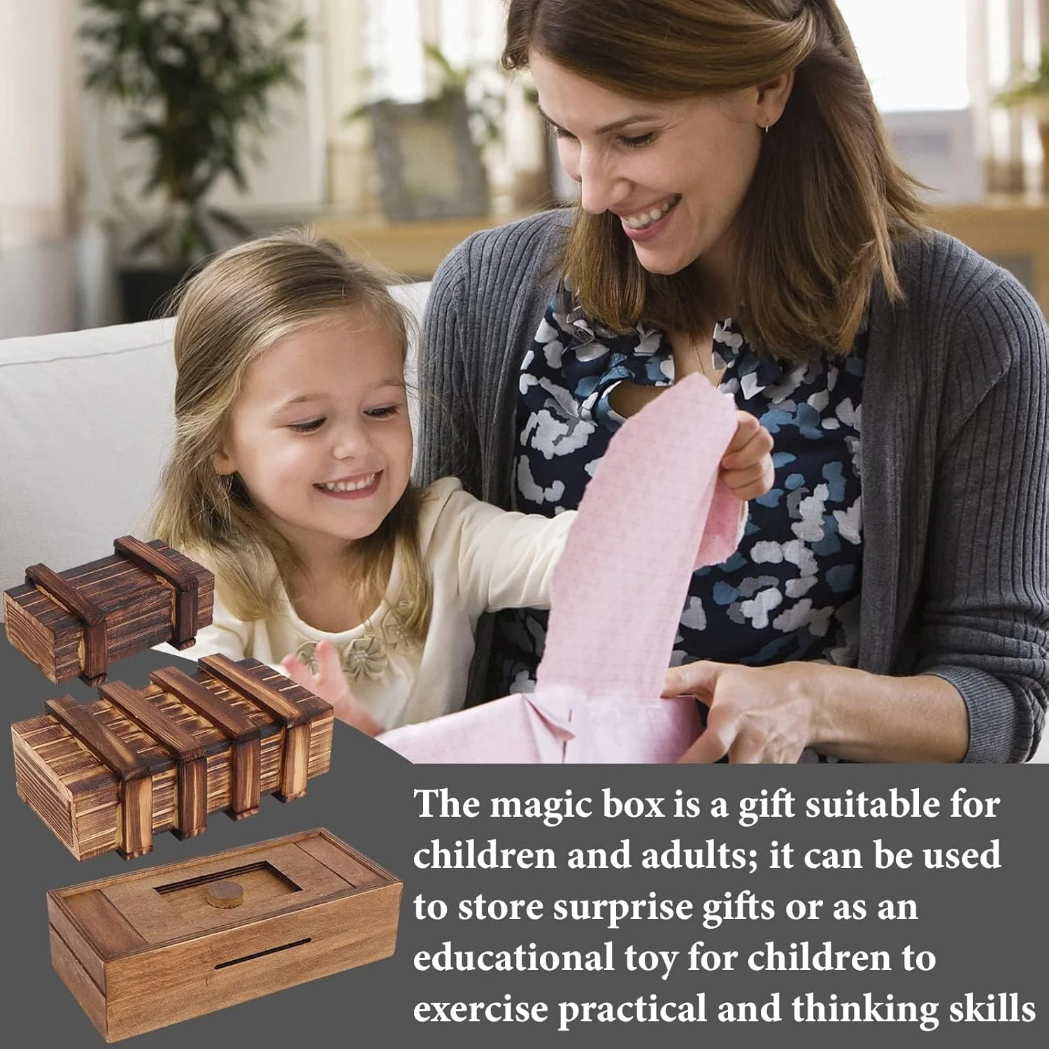 جعبه پازل NALACAL، جعبه جادویی مخفی چوبی با محفظه پنهان، پازل سه بعدی فکری، جعبه پازل کشویی جادویی، کارت هدیه برای بزرگسالان و کودکان 3 عددی