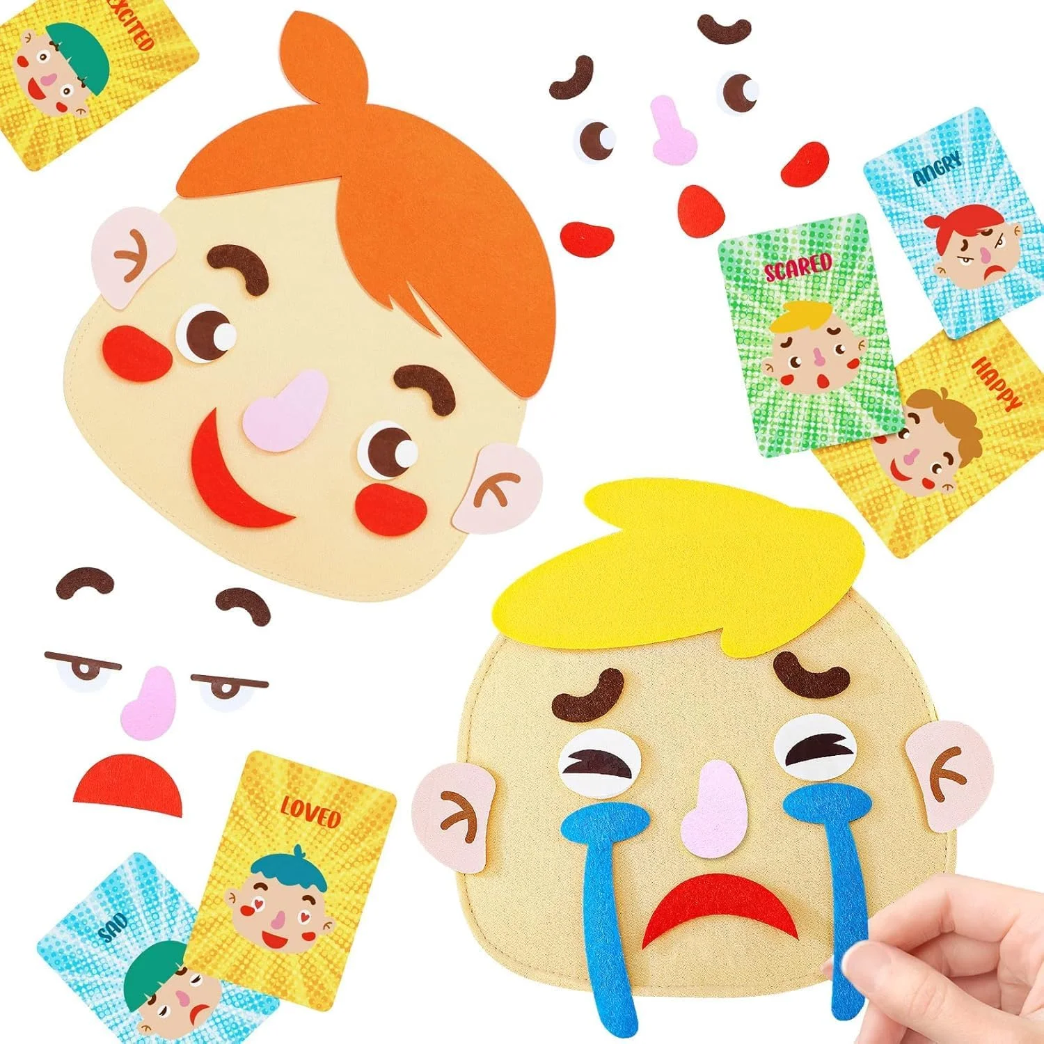 بازی های یادگیری اجتماعی و عاطفی برای کودکان، ساختن چهره ها و توصیف احساسات، یادگیری مهارت های اجتماعی، بازی های چهره های خنده دار، 15 کارت فلش احساسات