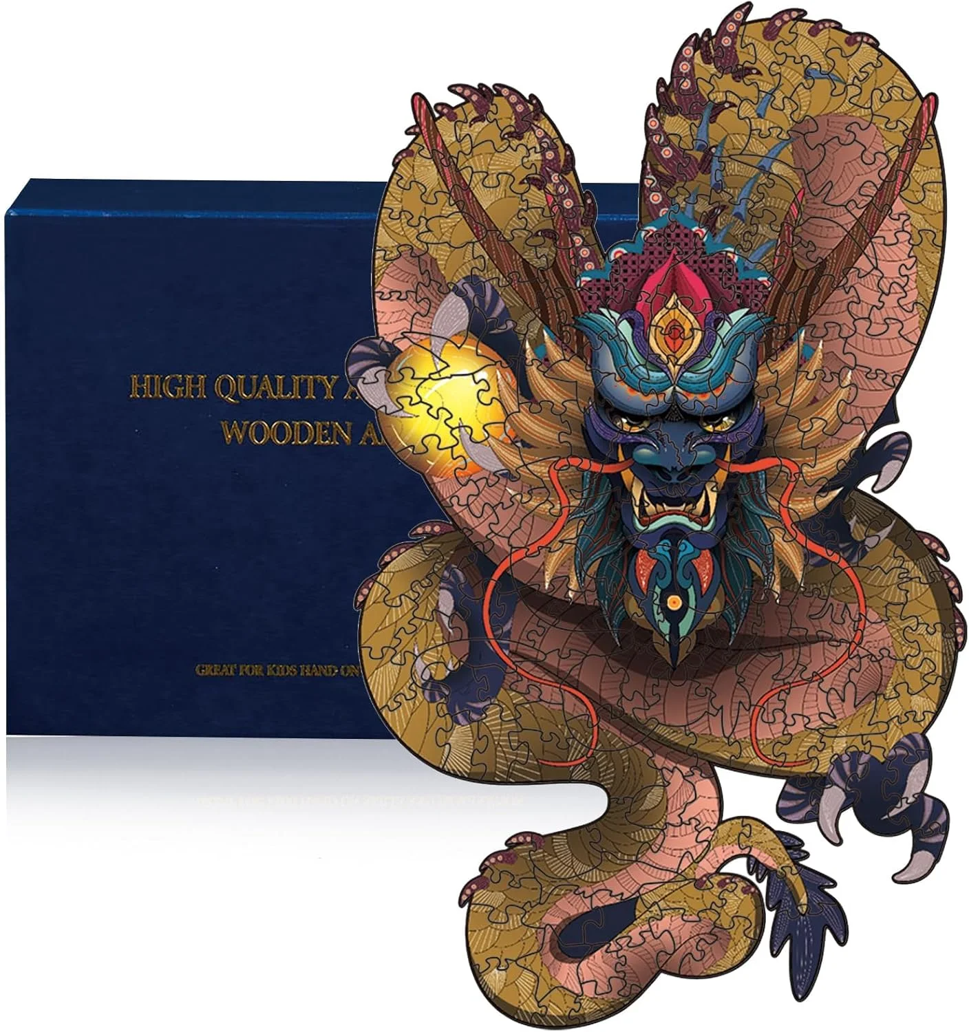 پازل چوبی اره‌ای، پازل چوبی اره‌ای 300 تکه طرح اژدها برای بزرگسالان، پازل چالش‌برانگیز مناسب برای شب‌های بازی - 16 * 9.6 اینچ (اژدها)