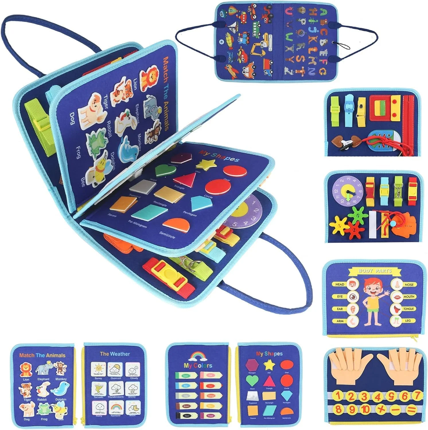 اسباب بازی آموزشی مونته سوری SKY-TOUCH برای کودکان نوپا، صفحه حسی برای کودکان 1 تا 4 سال، اسباب بازی های مسافرتی آموزشی برای هواپیما و ماشین، فعالیت های یادگیری مهارت های حرکتی ظریف، هدیه تولد برای پسران و دختران (آبی)