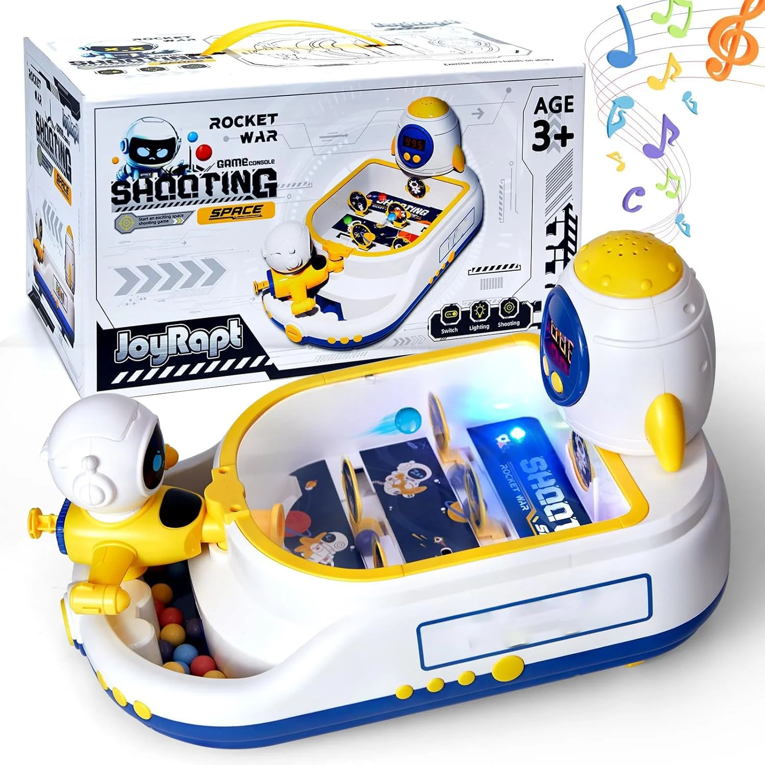 بازی تیراندازی قلعه فضایی کوچک با صفحه امتیاز LED دیجیتال، دستگاه تیراندازی پین بال دستی با نور و موسیقی، اسباب بازی های کریسمس هدیه تولد برای پسران و دختران (موشک)