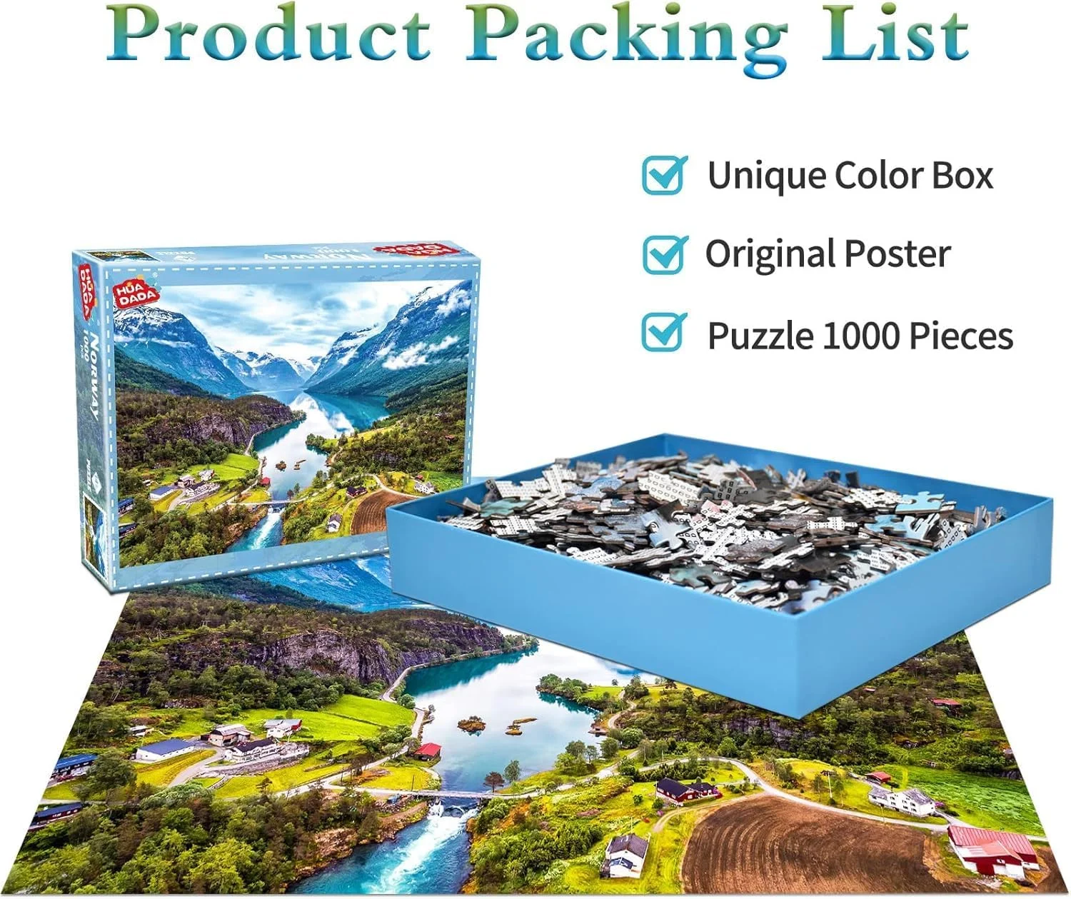 پازل اره‌ای 1000 تکه برای بزرگسالان، بازی‌های آموزشی برای بزرگسالان و کودکان، پازل منظره‌ی تنگه گیرانگرفیورد نروژ، 70x50 سانتی‌متر، هدیه برای تولد