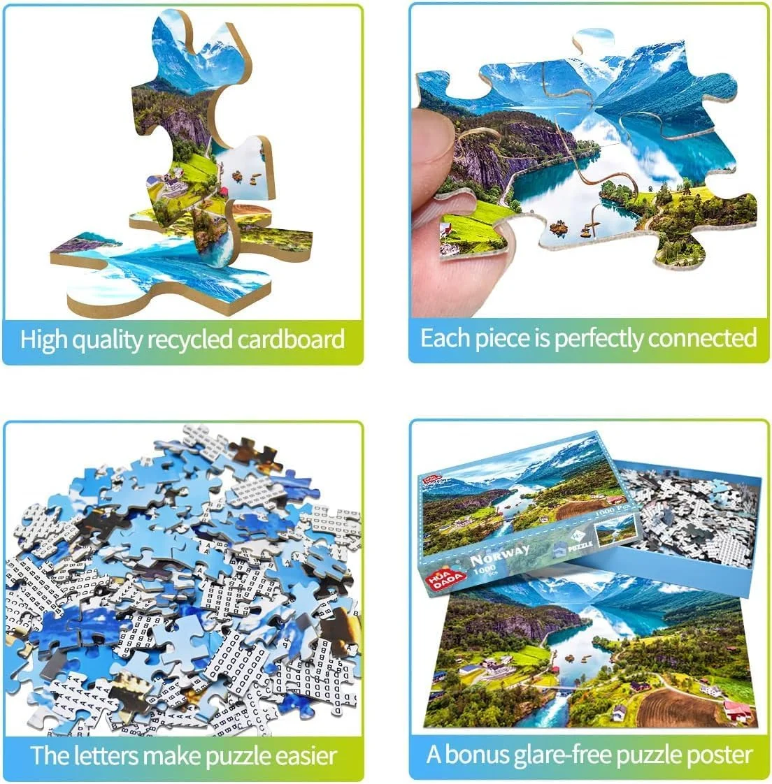پازل اره‌ای 1000 تکه برای بزرگسالان، بازی‌های آموزشی برای بزرگسالان و کودکان، پازل منظره‌ی تنگه گیرانگرفیورد نروژ، 70x50 سانتی‌متر، هدیه برای تولد