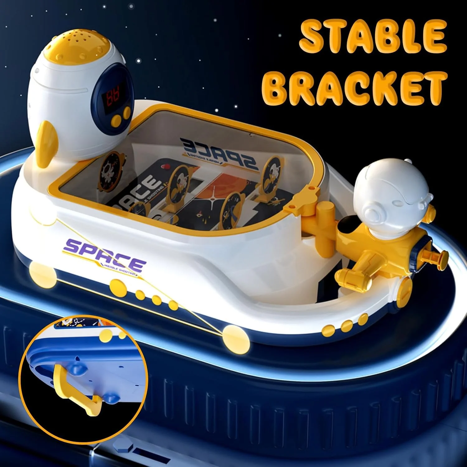 بازی تیراندازی قلعه فضایی کوچک با صفحه امتیاز LED دیجیتال، دستگاه تیراندازی پین بال دستی با نور و موسیقی، اسباب بازی های کریسمس هدیه تولد برای پسران و دختران (موشک)