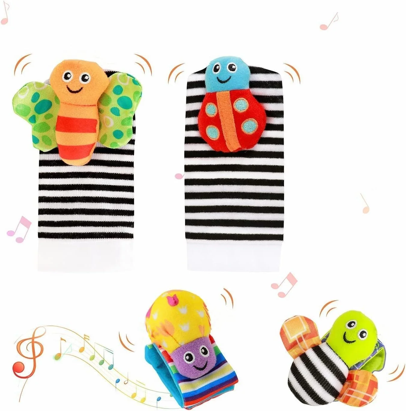 اسباب بازی جغجغه کودک SKY-TOUCH، 4 تکه، مناسب نوزادان و تقویت مهارت های حرکتی، جوراب اسباب بازی کودکانه برای پسران و دختران 0، 3، 6، 12 ماهه